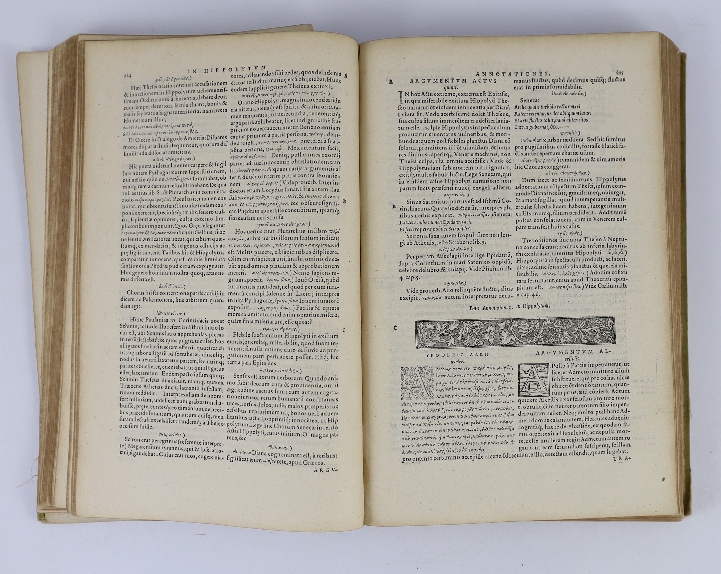 Euripides - Poeta, Tragicoru Princeps, in Latinum Sermonem Conversus..., (translated and edited G. Striblinus et al). engraved title device, engraved headpiece decorations, historiated and decorated initials. 667pp., col